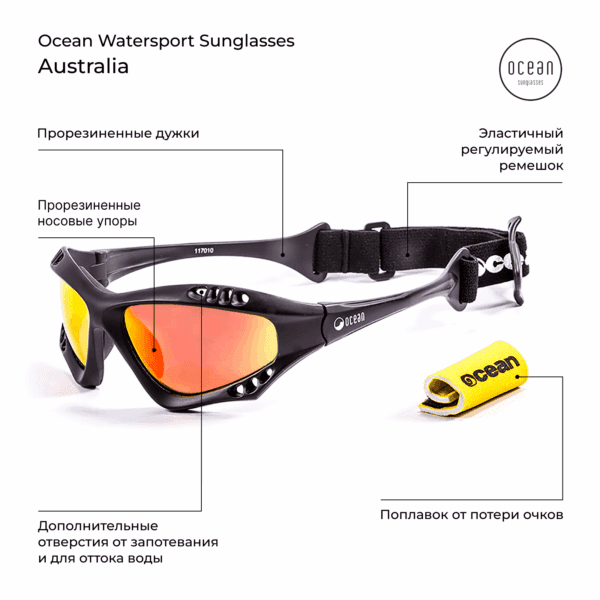 Очки OCEAN Australia Matt Black / Revo Orange Polarized lenses