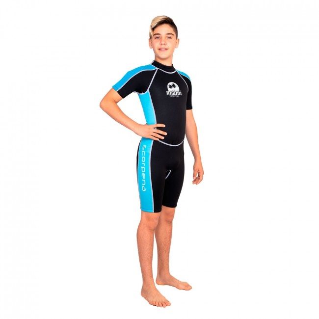 1_2_11 Гидрокостюм Scorpena Miami-2 Shorty 3мм подростковый бирюзовый — изображение 1