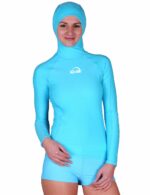 Футболка iQ UV 300+ капюшоном длинный рукав бирюзовый женская — изображение 3