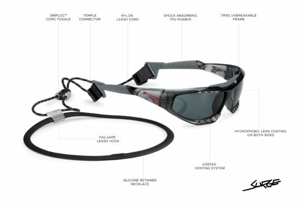 Очки LiP Surge / Gloss Trans. Grey / Black / PC Polarized / Levanté Series Chroma Smoke Lens